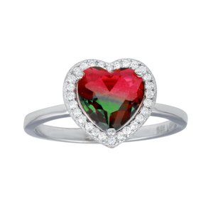 Sterling Silver 925 Heart Green to Red Gradient CZ Ring